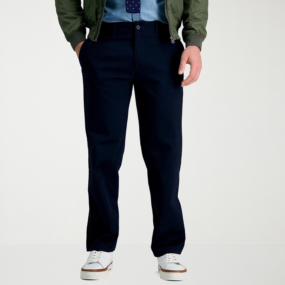 MSRP $80 Haggar HC80059 Life Khaki Men's 32x32 Dark Navy Slim Fit Chino Pants